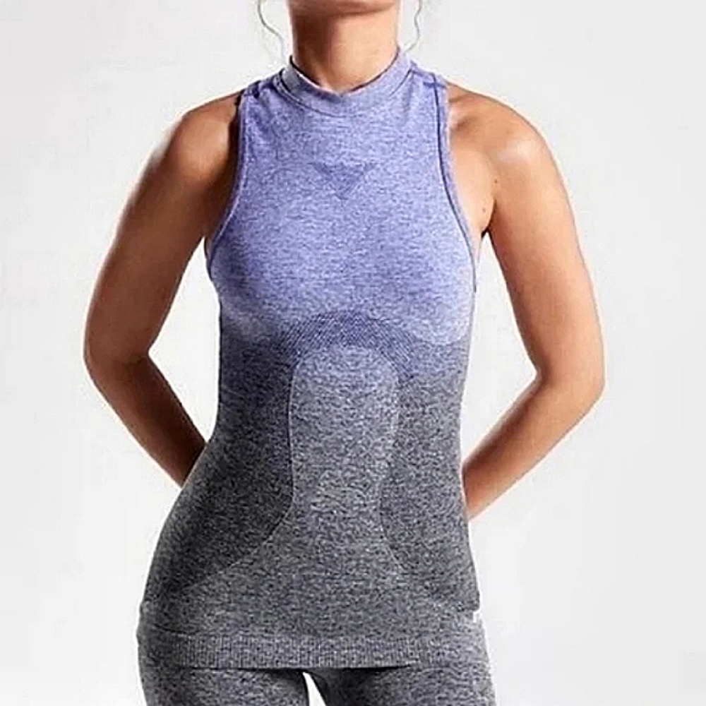 Gymshark Top Racerback Purple Ombre High Neck Seamless Stretch Bodycon sz S